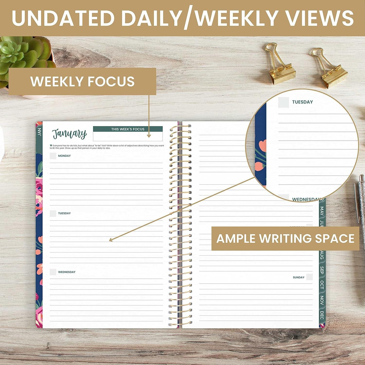 image:imagebloom daily planners UNDATED Weekly amp Monthly Calendar Planner Start Anytime 55 x 825 Earthy Abstract BlueBe Kind