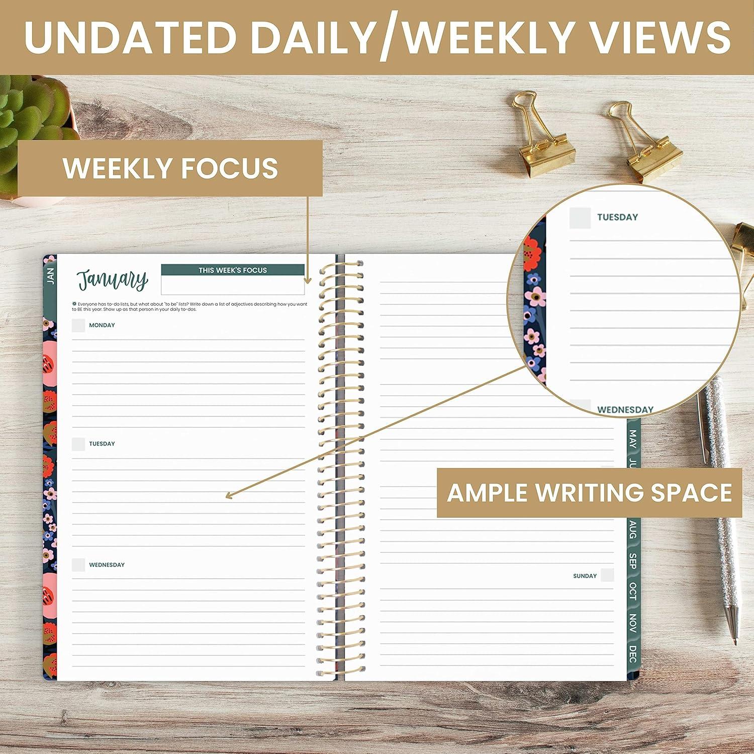 image:imagebloom daily planners UNDATED Weekly amp Monthly Calendar Planner Start Anytime 55 x 825 Earthy Abstract BluePoppy Meadow Blue