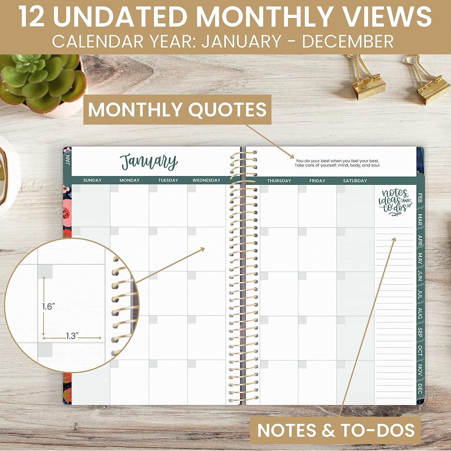 image:imagebloom daily planners UNDATED Weekly amp Monthly Calendar Planner Start Anytime 55 x 825 Earthy Abstract BluePoppy Meadow Blue