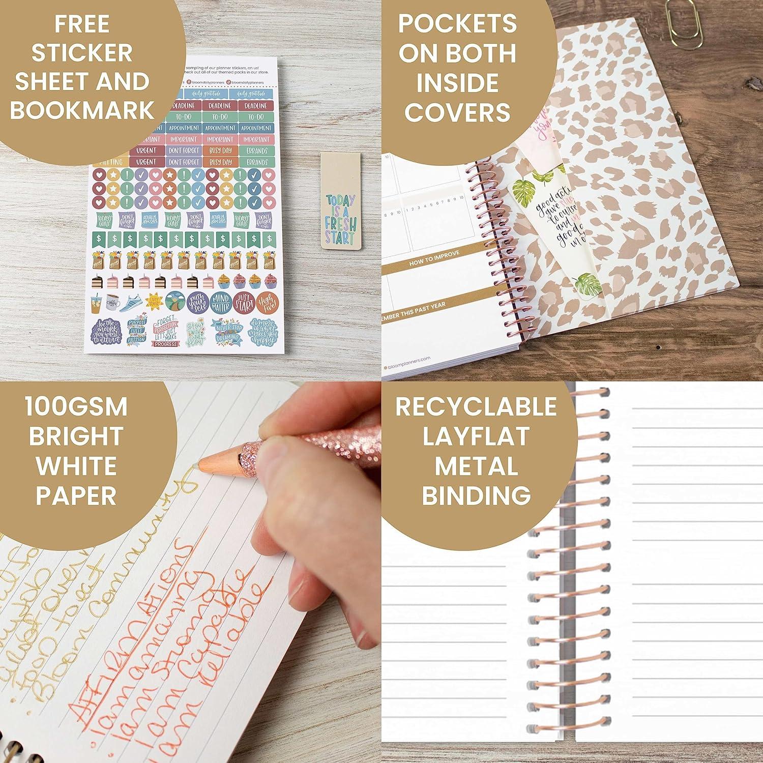 image:imagebloom daily planners UNDATED Weekly amp Monthly Calendar Planner Start Anytime 55 x 825 Earthy Abstract BlueTan Leopard