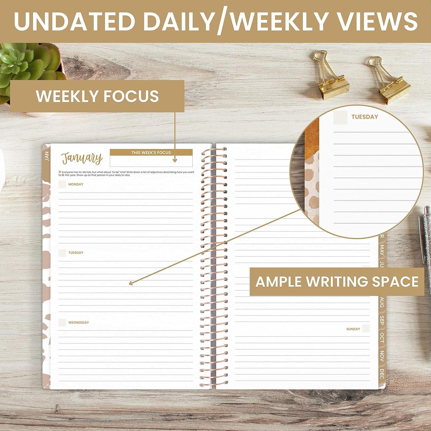 image:imagebloom daily planners UNDATED Weekly amp Monthly Calendar Planner Start Anytime 55 x 825 Earthy Abstract BlueTan Leopard