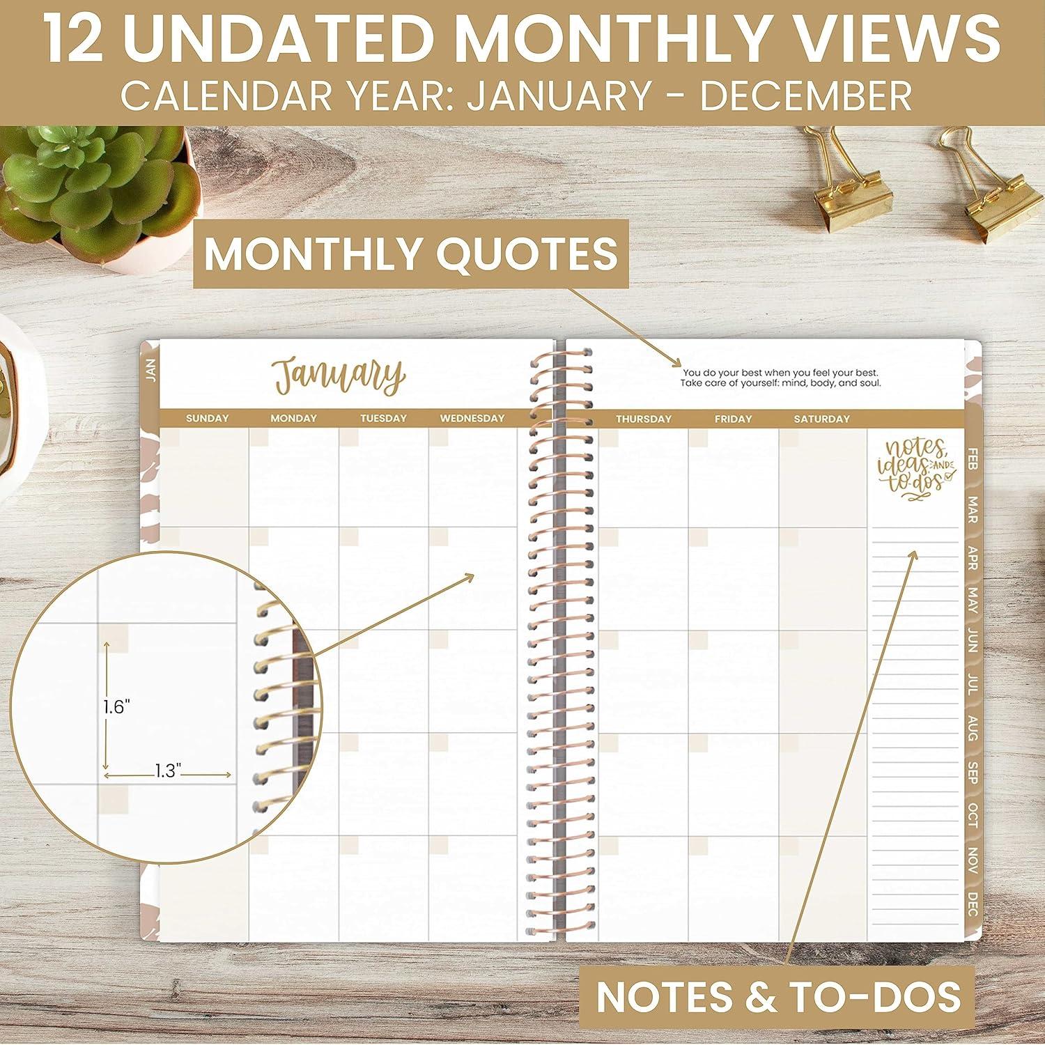 image:imagebloom daily planners UNDATED Weekly amp Monthly Calendar Planner Start Anytime 55 x 825 Earthy Abstract BlueTan Leopard