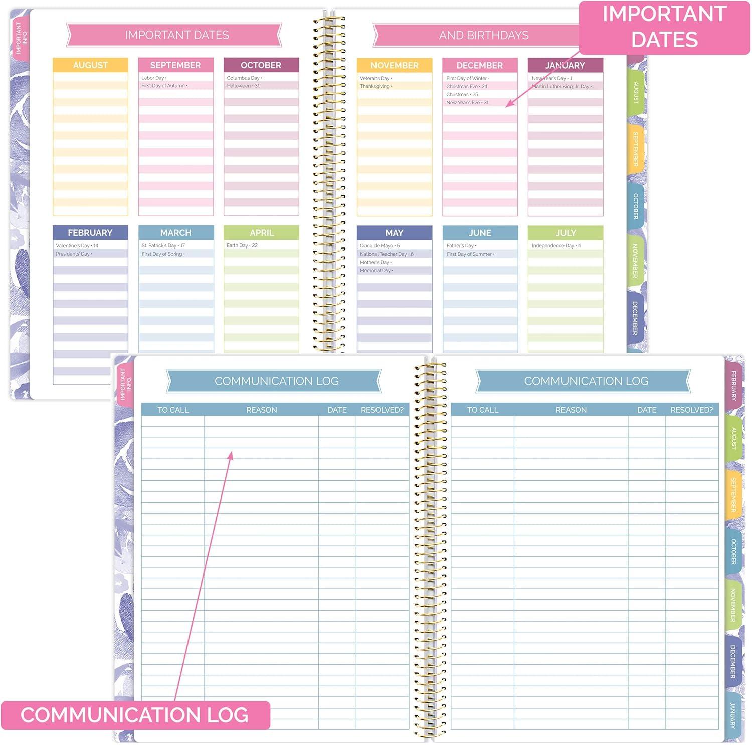 image:imagebloom daily planners Undated Academic Year Teacher Planner amp Calendar 7 Period Lesson Plan Organizer Book with Frosted Protective Cover 9 x 11 ChalkboardWatercolor Floral