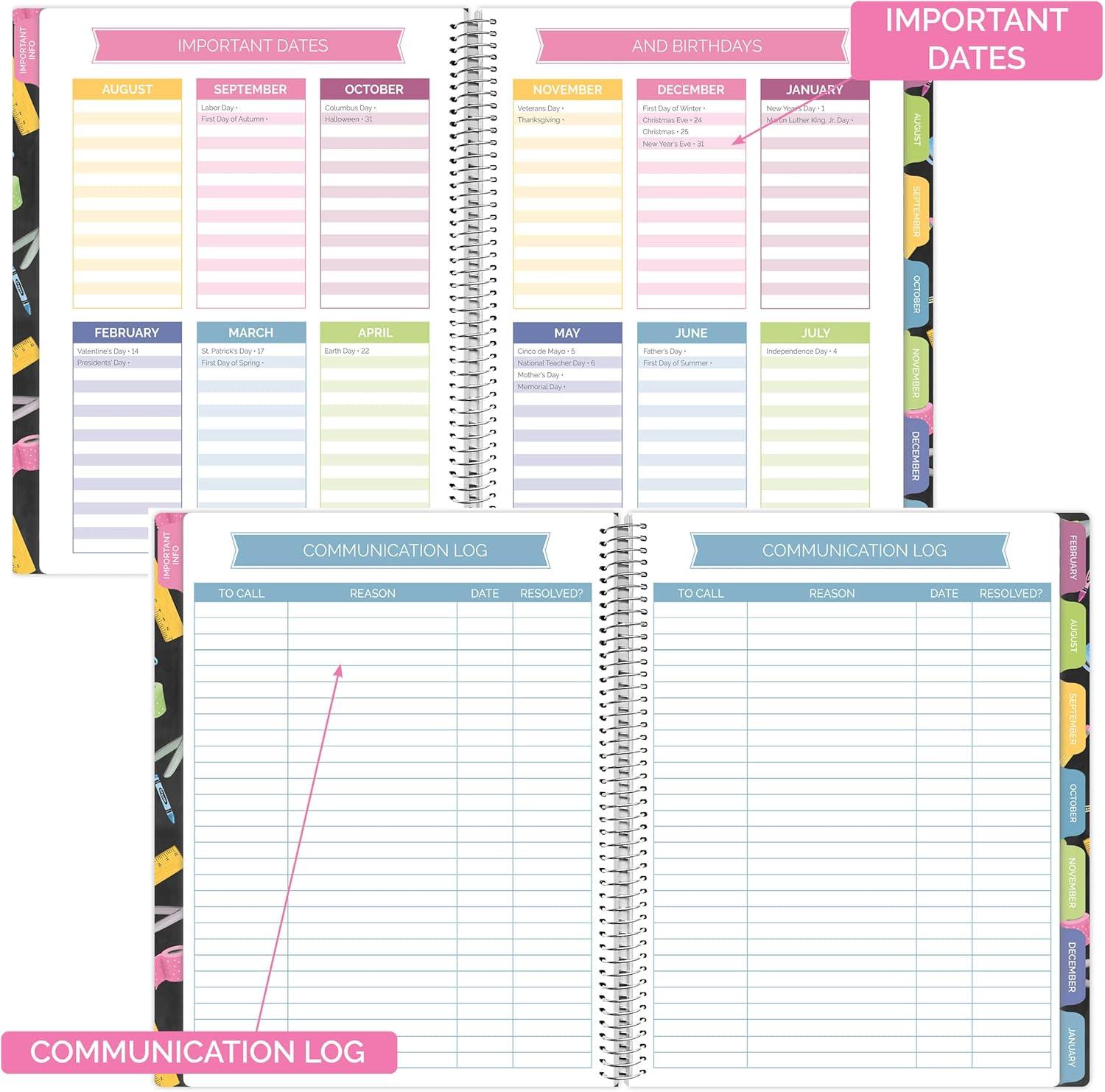 image:imagebloom daily planners Undated Academic Year Teacher Planner amp Calendar 7 Period Lesson Plan Organizer Book with Frosted Protective Cover 9 x 11 ChalkboardChalkboard Frosted Cover
