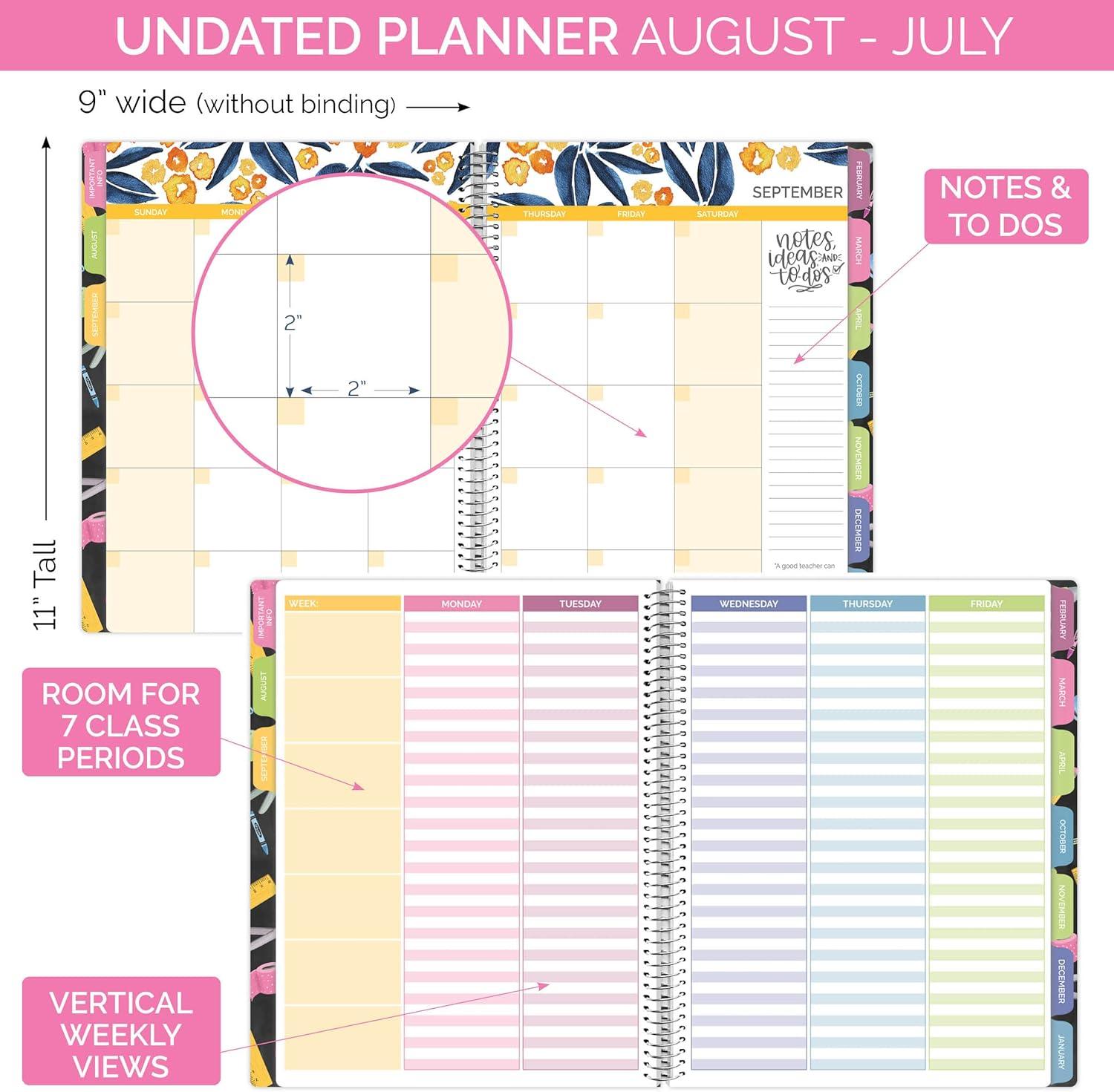 image:imagebloom daily planners Undated Academic Year Teacher Planner amp Calendar 7 Period Lesson Plan Organizer Book with Frosted Protective Cover 9 x 11 ChalkboardChalkboard Frosted Cover