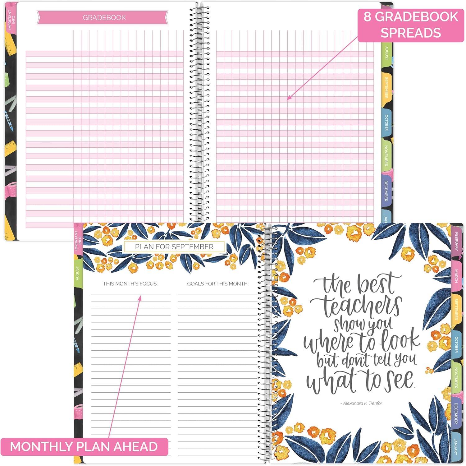 image:imagebloom daily planners Undated Academic Year Teacher Planner amp Calendar 7 Period Lesson Plan Organizer Book with Frosted Protective Cover 9 x 11 ChalkboardChalkboard Frosted Cover