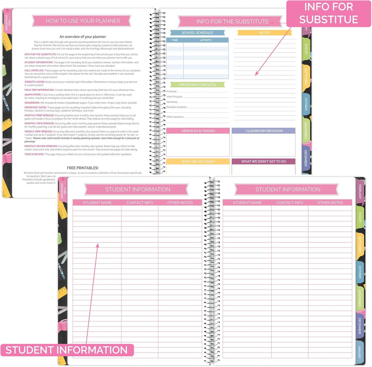 image:imagebloom daily planners Undated Academic Year Teacher Planner amp Calendar 7 Period Lesson Plan Organizer Book with Frosted Protective Cover 9 x 11 ChalkboardChalkboard Frosted Cover