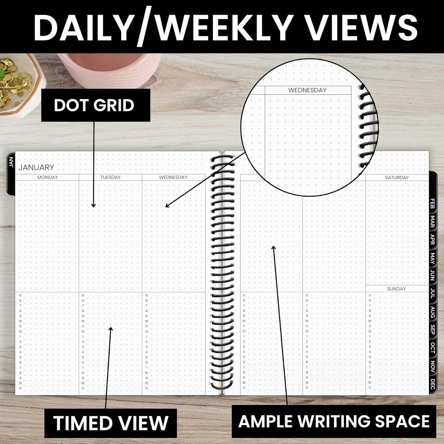 image:imagebloom daily planners Undated Dot Journaling Calendar Planner Essential WeeklyMonthly Grid Style Agenda Book 7 x 9 V2