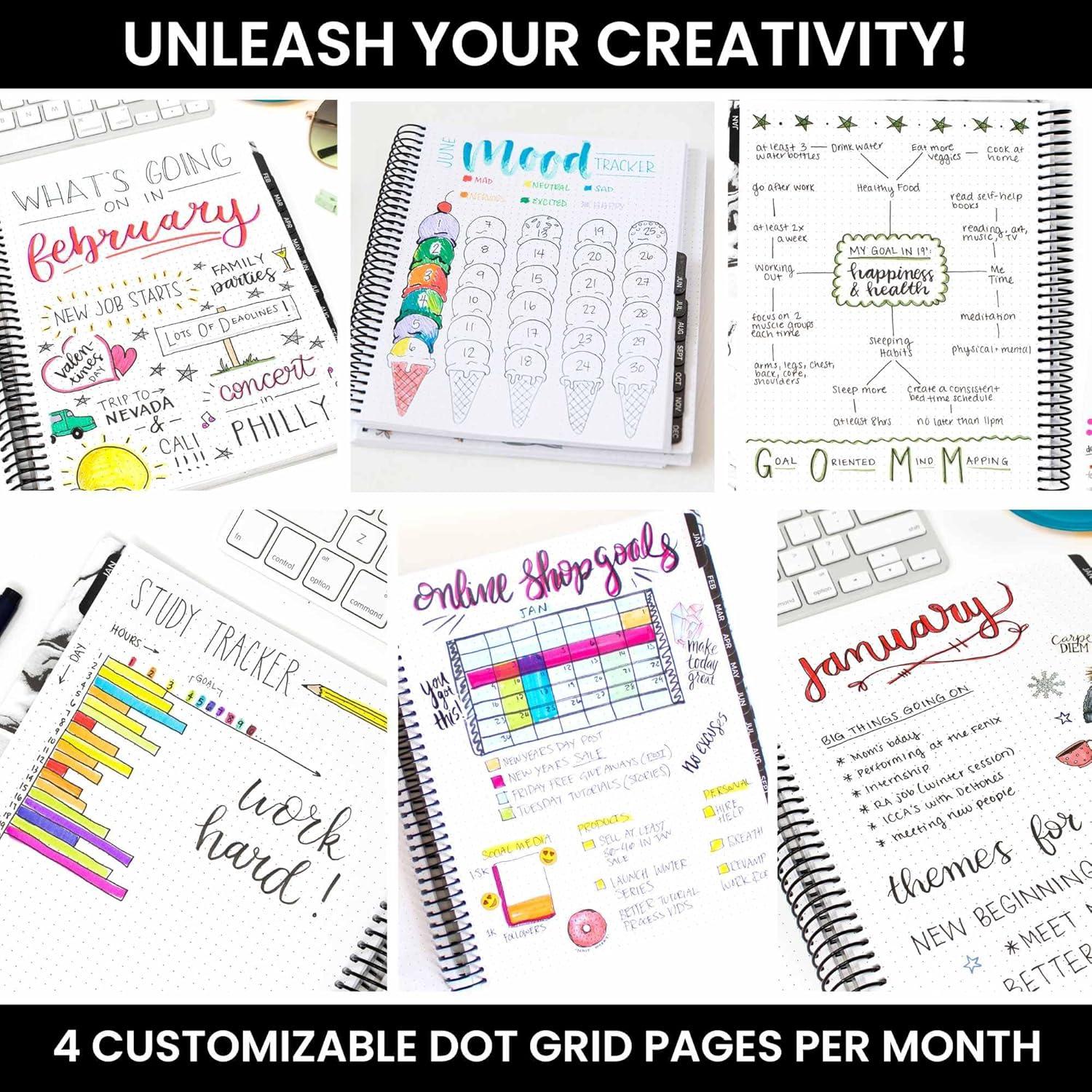 image:imagebloom daily planners Undated Dot Journaling Calendar Planner Essential WeeklyMonthly Grid Style Agenda Book 7 x 9 V2