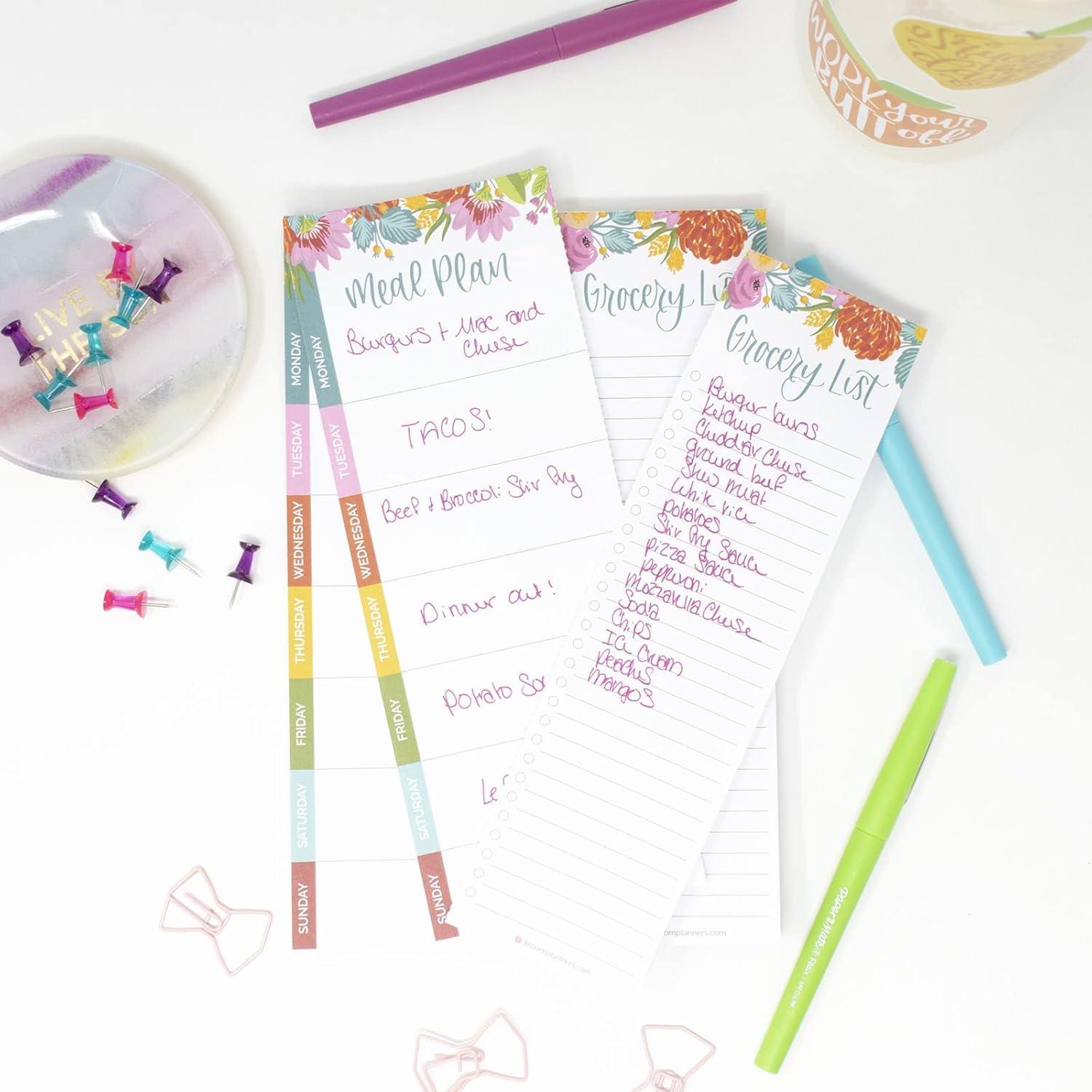 image:imagebloom daily planners Weekly Magnetic Meal Planning Pad for Fridge with TearOff Grocery Shopping List Hanging FoodMenu Organizer Notepad with Magnets 6 x 9 LemonsPink Floral