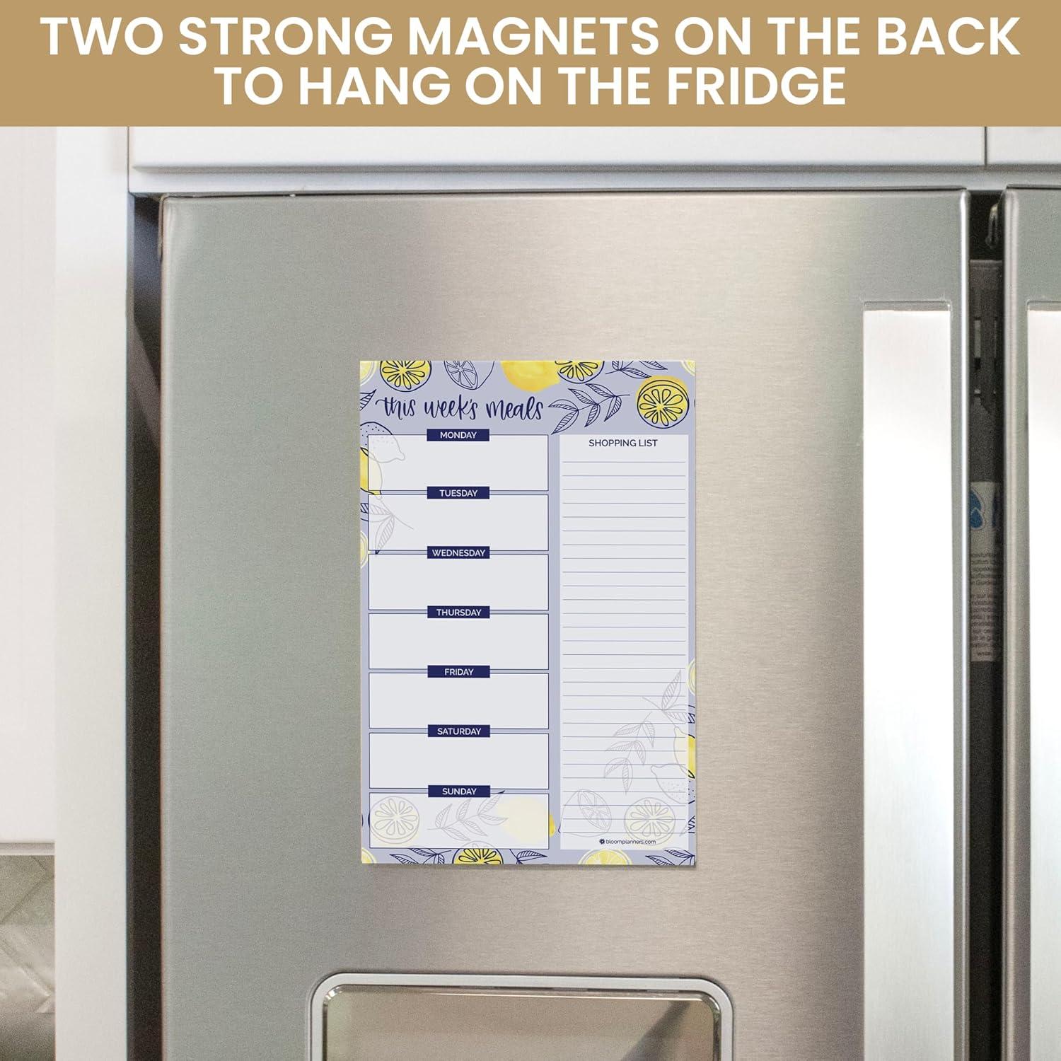image:imagebloom daily planners Weekly Magnetic Meal Planning Pad for Fridge with TearOff Grocery Shopping List Hanging FoodMenu Organizer Notepad with Magnets 6 x 9 LemonsBlue Lemons