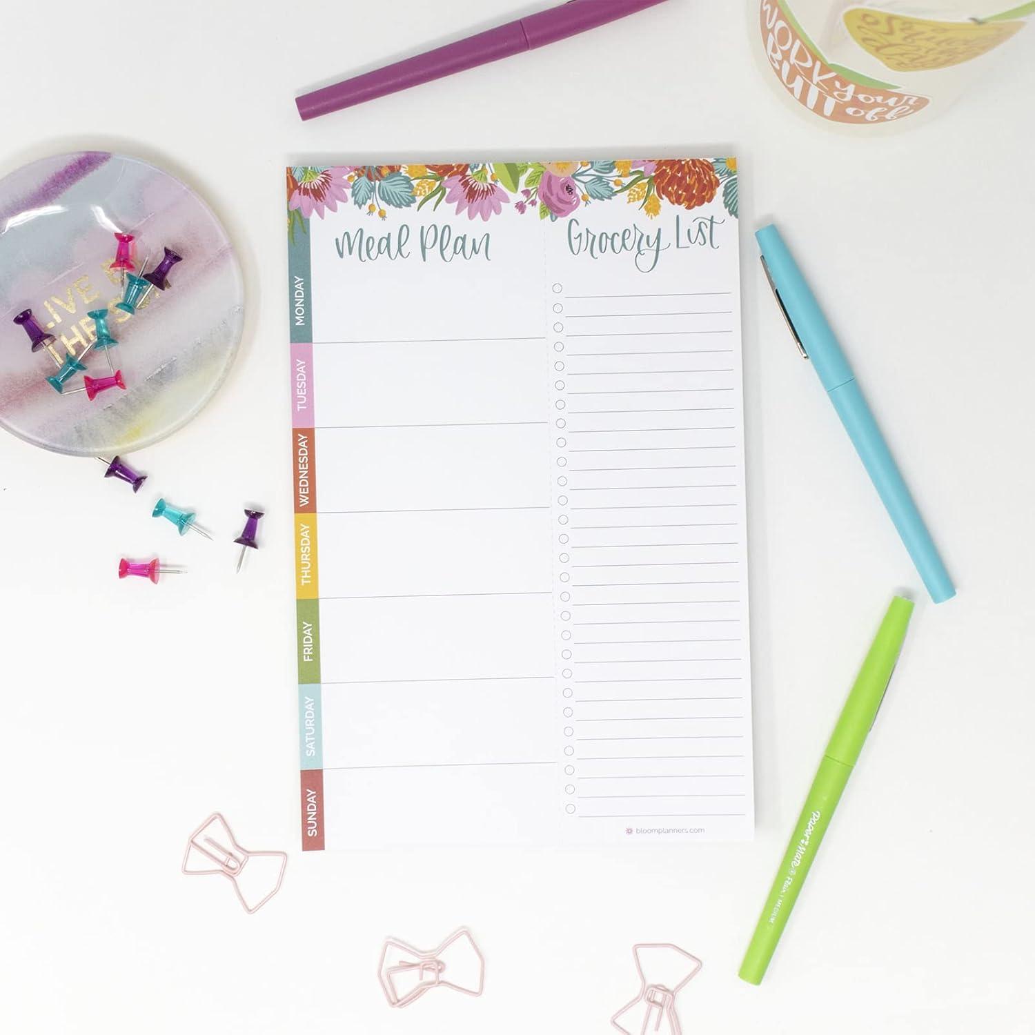 image:imagebloom daily planners Weekly Magnetic Meal Planning Pad for Fridge with TearOff Grocery Shopping List Hanging FoodMenu Organizer Notepad with Magnets 6 x 9 LemonsPink Floral
