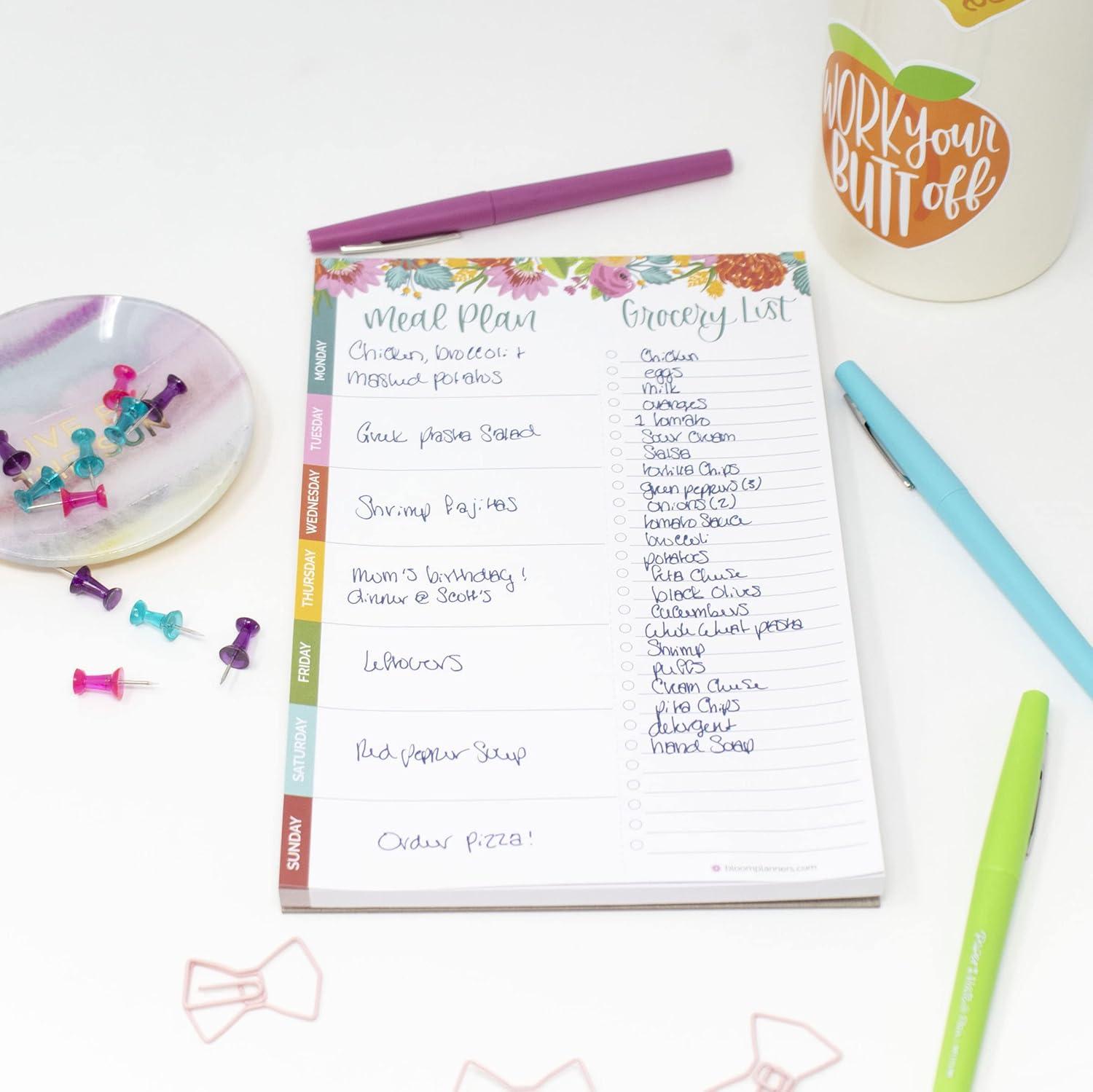 image:imagebloom daily planners Weekly Magnetic Meal Planning Pad for Fridge with TearOff Grocery Shopping List Hanging FoodMenu Organizer Notepad with Magnets 6 x 9 LemonsPink Floral