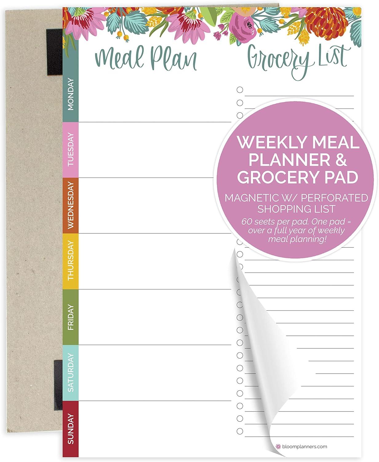 image:imagebloom daily planners Weekly Magnetic Meal Planning Pad for Fridge with TearOff Grocery Shopping List Hanging FoodMenu Organizer Notepad with Magnets 6 x 9 LemonsPink Floral