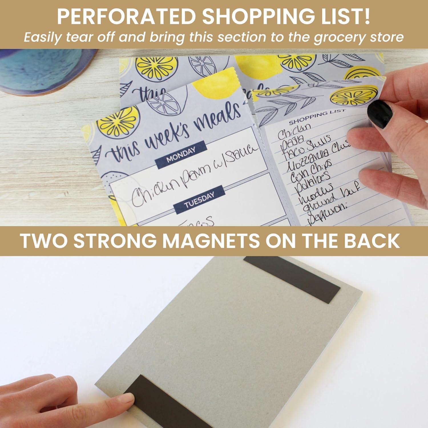 image:imagebloom daily planners Weekly Magnetic Meal Planning Pad for Fridge with TearOff Grocery Shopping List Hanging FoodMenu Organizer Notepad with Magnets 6 x 9 LemonsBlue Lemons