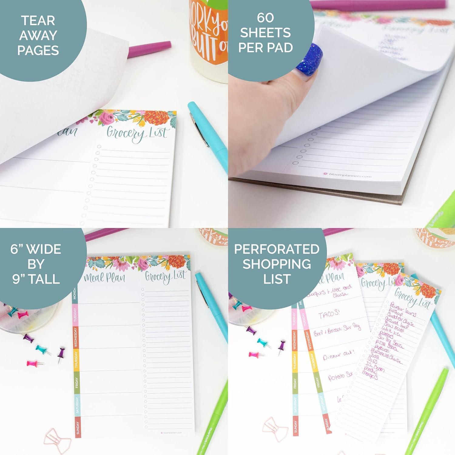 image:imagebloom daily planners Weekly Magnetic Meal Planning Pad for Fridge with TearOff Grocery Shopping List Hanging FoodMenu Organizer Notepad with Magnets 6 x 9 LemonsPink Floral