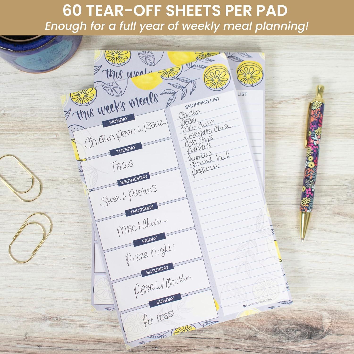 image:imagebloom daily planners Weekly Magnetic Meal Planning Pad for Fridge with TearOff Grocery Shopping List Hanging FoodMenu Organizer Notepad with Magnets 6 x 9 LemonsBlue Lemons