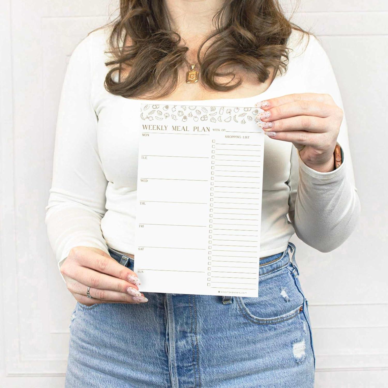 image:imagebloom daily planners Weekly Magnetic Meal Planning Pad for Fridge with TearOff Grocery Shopping List Hanging FoodMenu Organizer Notepad with Magnets 6 x 9 LemonsModern Gold