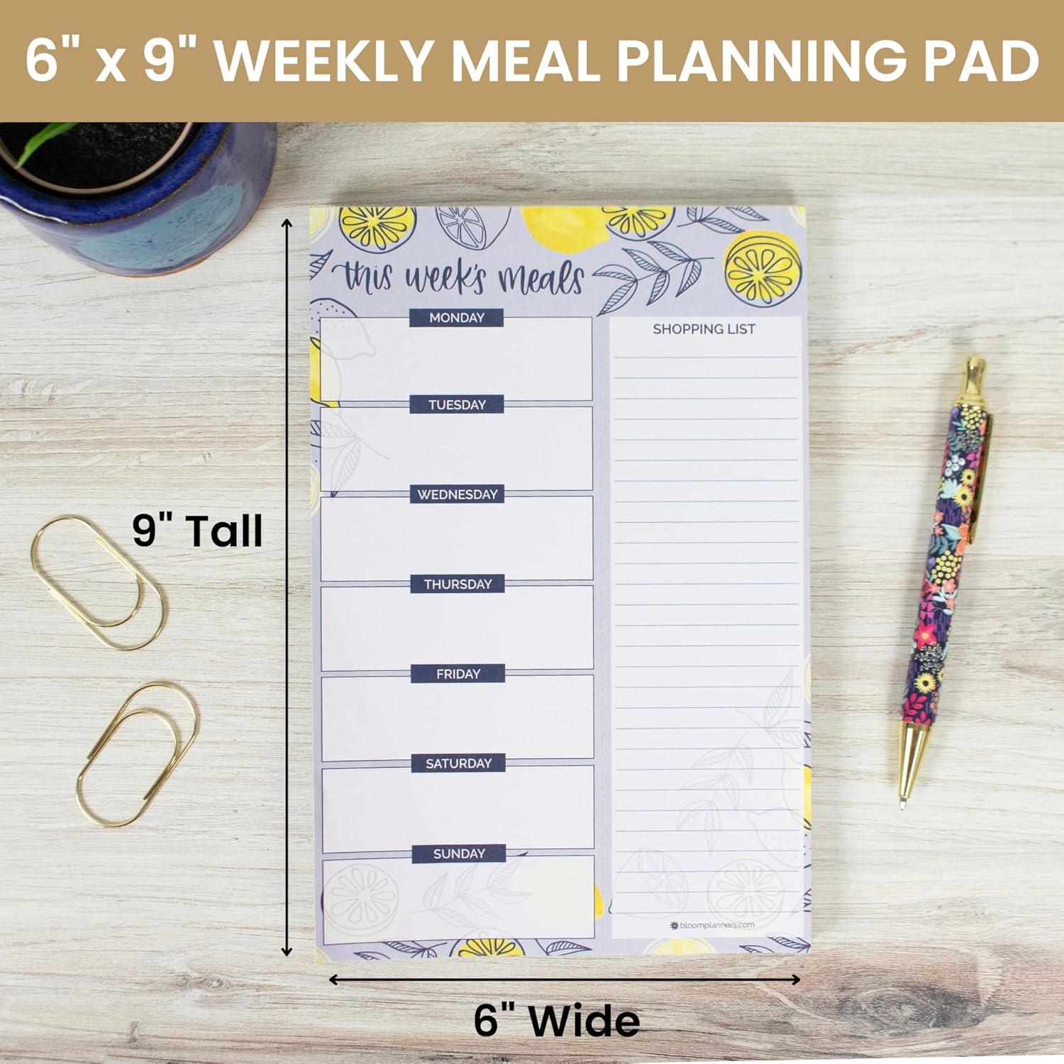 image:imagebloom daily planners Weekly Magnetic Meal Planning Pad for Fridge with TearOff Grocery Shopping List Hanging FoodMenu Organizer Notepad with Magnets 6 x 9 LemonsBlue Lemons
