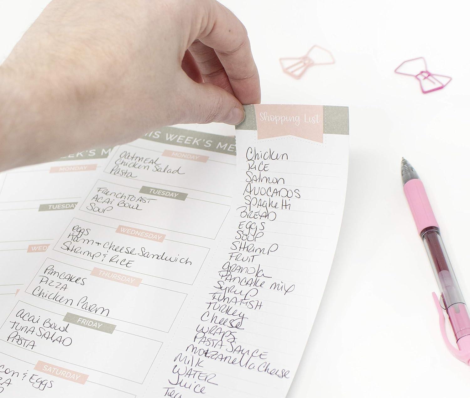 image:imagebloom daily planners Weekly Magnetic Meal Planning Pad for Fridge with TearOff Grocery Shopping List Hanging FoodMenu Organizer Notepad with Magnets 6 x 9 LemonsGrey Pink