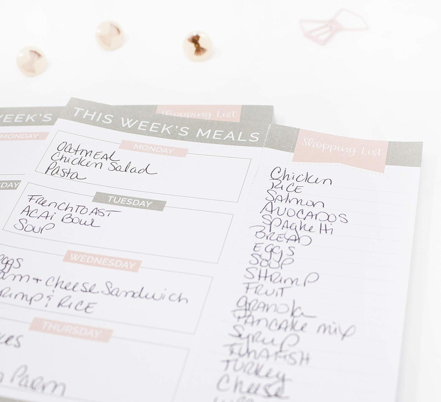 image:imagebloom daily planners Weekly Magnetic Meal Planning Pad for Fridge with TearOff Grocery Shopping List Hanging FoodMenu Organizer Notepad with Magnets 6 x 9 LemonsGrey Pink