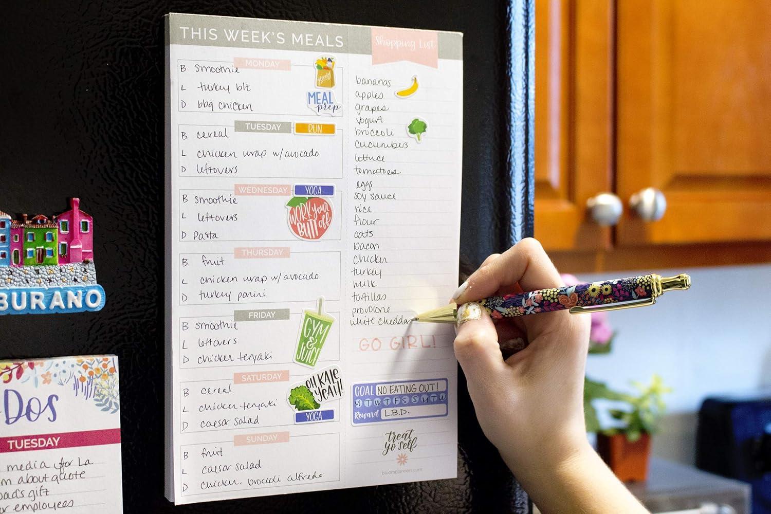 image:imagebloom daily planners Weekly Magnetic Meal Planning Pad for Fridge with TearOff Grocery Shopping List Hanging FoodMenu Organizer Notepad with Magnets 6 x 9 LemonsGrey Pink