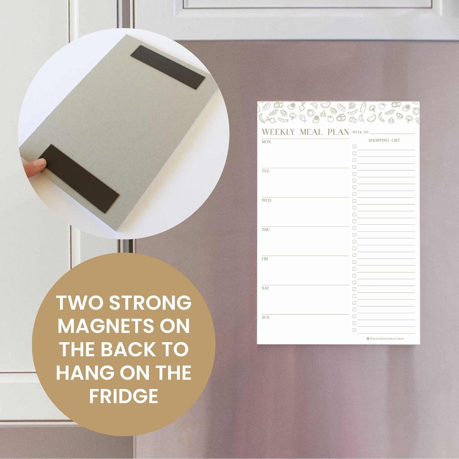 image:imagebloom daily planners Weekly Magnetic Meal Planning Pad for Fridge with TearOff Grocery Shopping List Hanging FoodMenu Organizer Notepad with Magnets 6 x 9 LemonsModern Gold