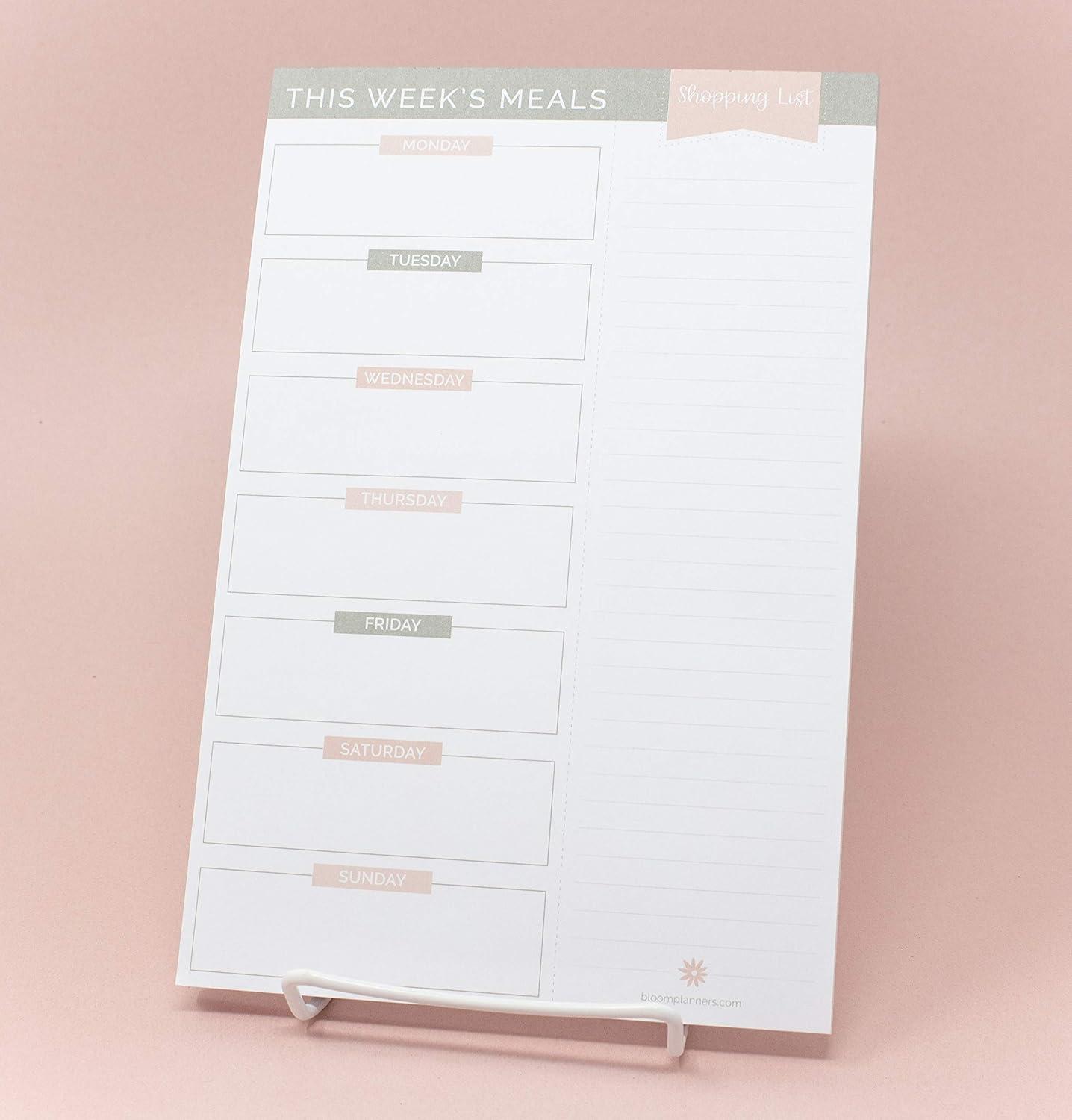 image:imagebloom daily planners Weekly Magnetic Meal Planning Pad for Fridge with TearOff Grocery Shopping List Hanging FoodMenu Organizer Notepad with Magnets 6 x 9 LemonsGrey Pink