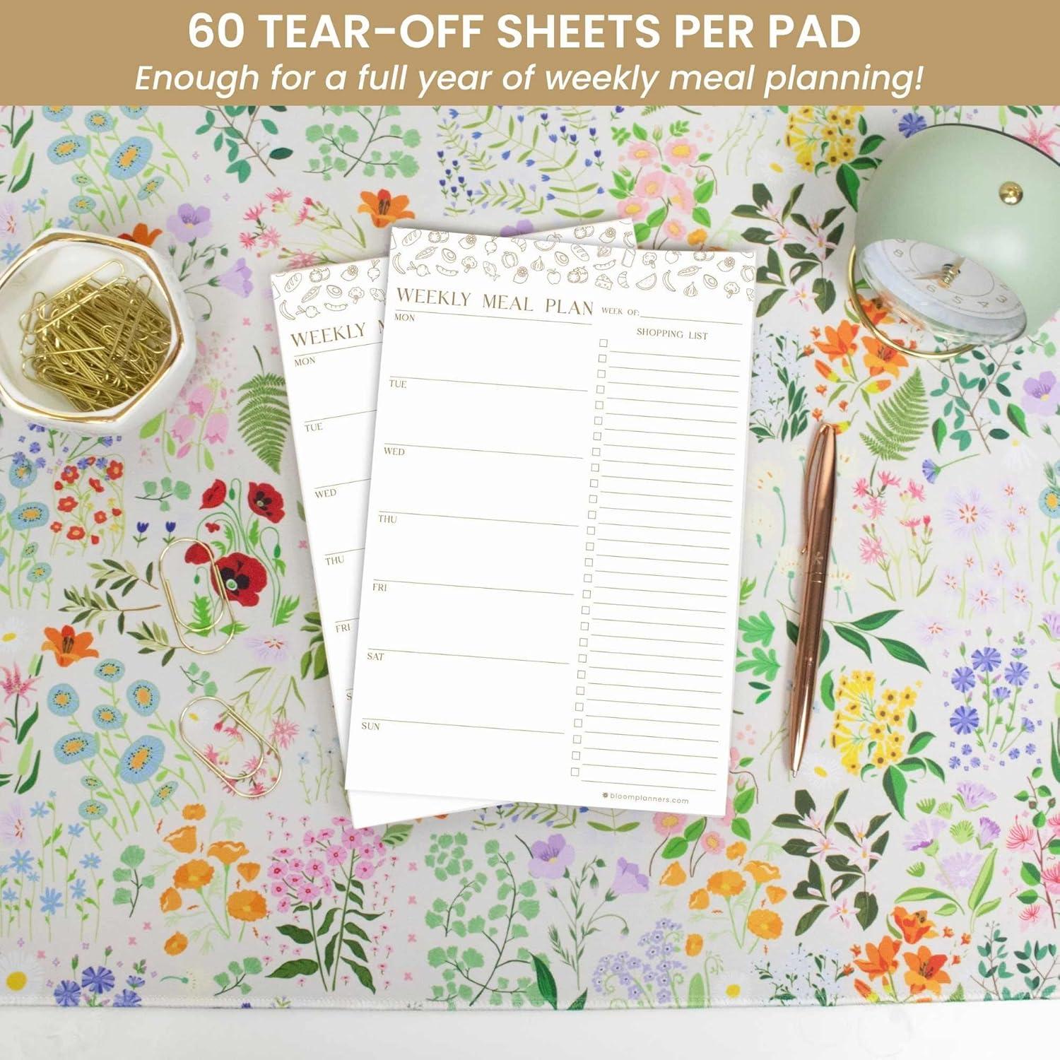 image:imagebloom daily planners Weekly Magnetic Meal Planning Pad for Fridge with TearOff Grocery Shopping List Hanging FoodMenu Organizer Notepad with Magnets 6 x 9 LemonsModern Gold
