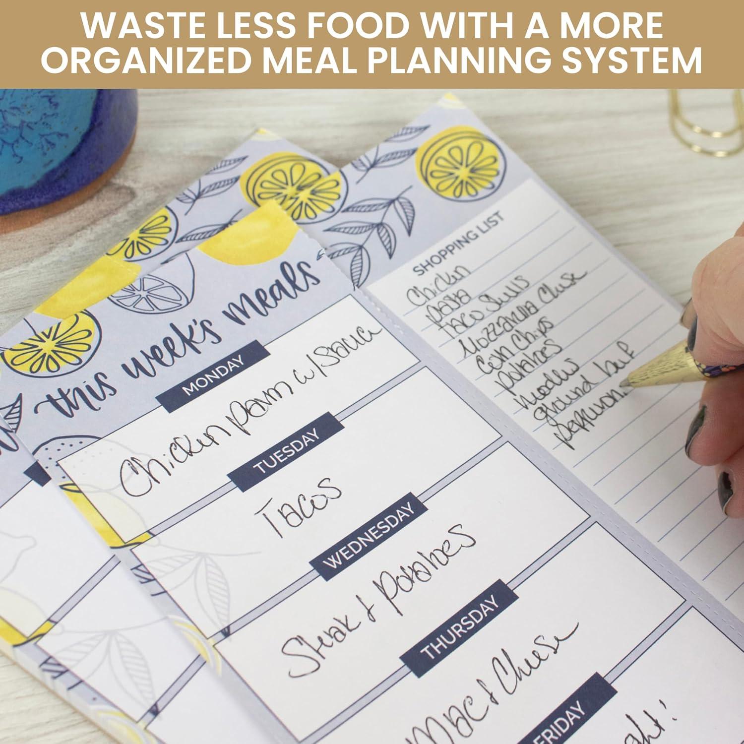 image:imagebloom daily planners Weekly Magnetic Meal Planning Pad for Fridge with TearOff Grocery Shopping List Hanging FoodMenu Organizer Notepad with Magnets 6 x 9 LemonsBlue Lemons