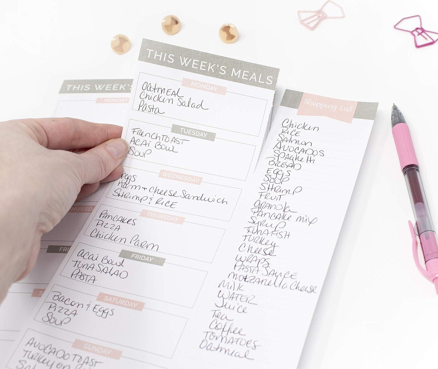 image:imagebloom daily planners Weekly Magnetic Meal Planning Pad for Fridge with TearOff Grocery Shopping List Hanging FoodMenu Organizer Notepad with Magnets 6 x 9 LemonsGrey Pink