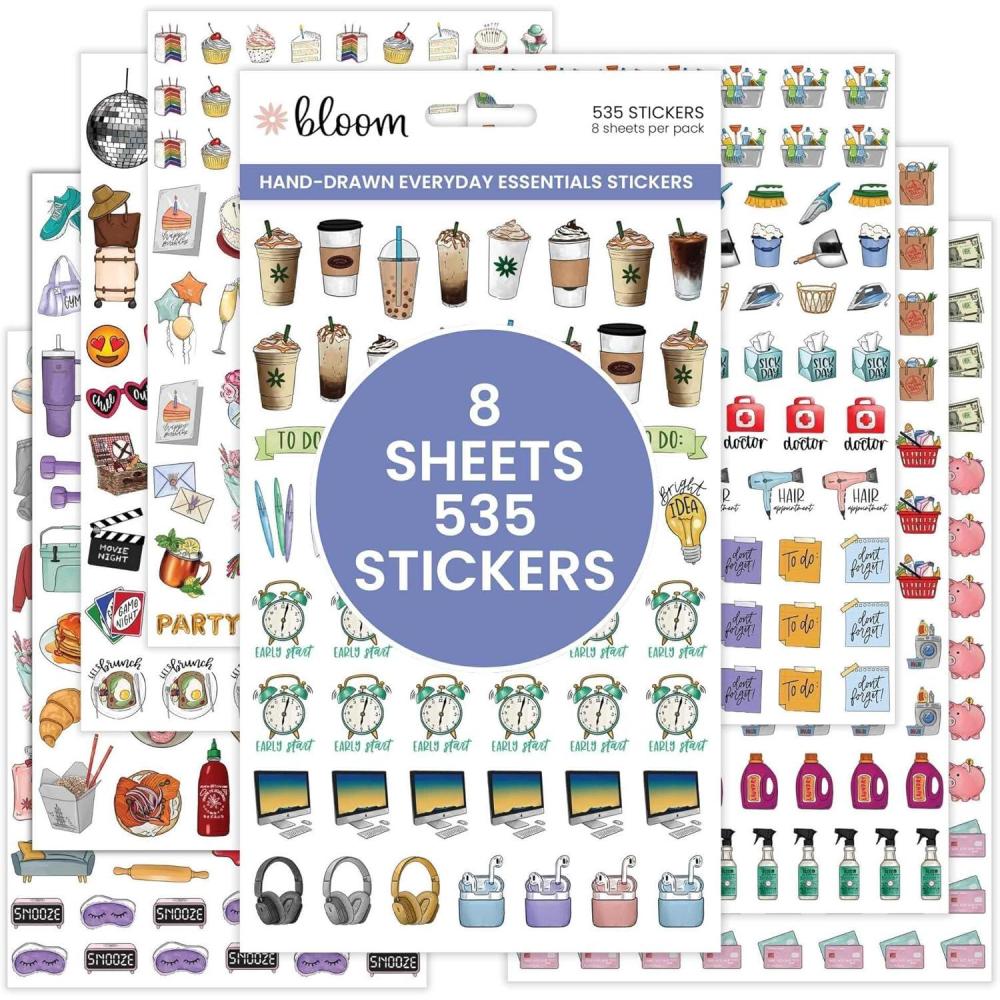 image:imageBloom Daily Planners Productivity Stickers Variety Sticker Pack Six Sticker Sheets Per PackEveryday Essentials Sticker Pack