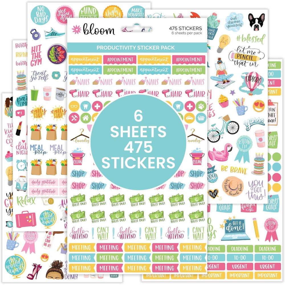 image:imageBloom Daily Planners Productivity Stickers Variety Sticker Pack Six Sticker Sheets Per PackProductivity Sticker Pack