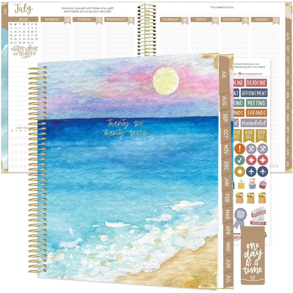 image:imagebloom daily planners 20262027 Hardcover Academic Year Goal amp Vision Planner July 2026 July 2027 13 Months Agenda Monthly amp Weekly Calendar Organizer 75 x 9 Garden Party BeigeCoastal Calm