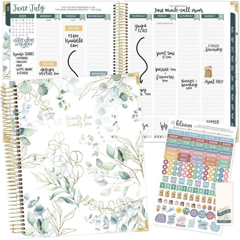 image:imagebloom daily planners 20262027 Hardcover Academic Year Goal amp Vision Planner July 2026 July 2027 13 Months Agenda Monthly amp Weekly Calendar Organizer 75 x 9 Garden Party BeigeWhite Eucalyptus