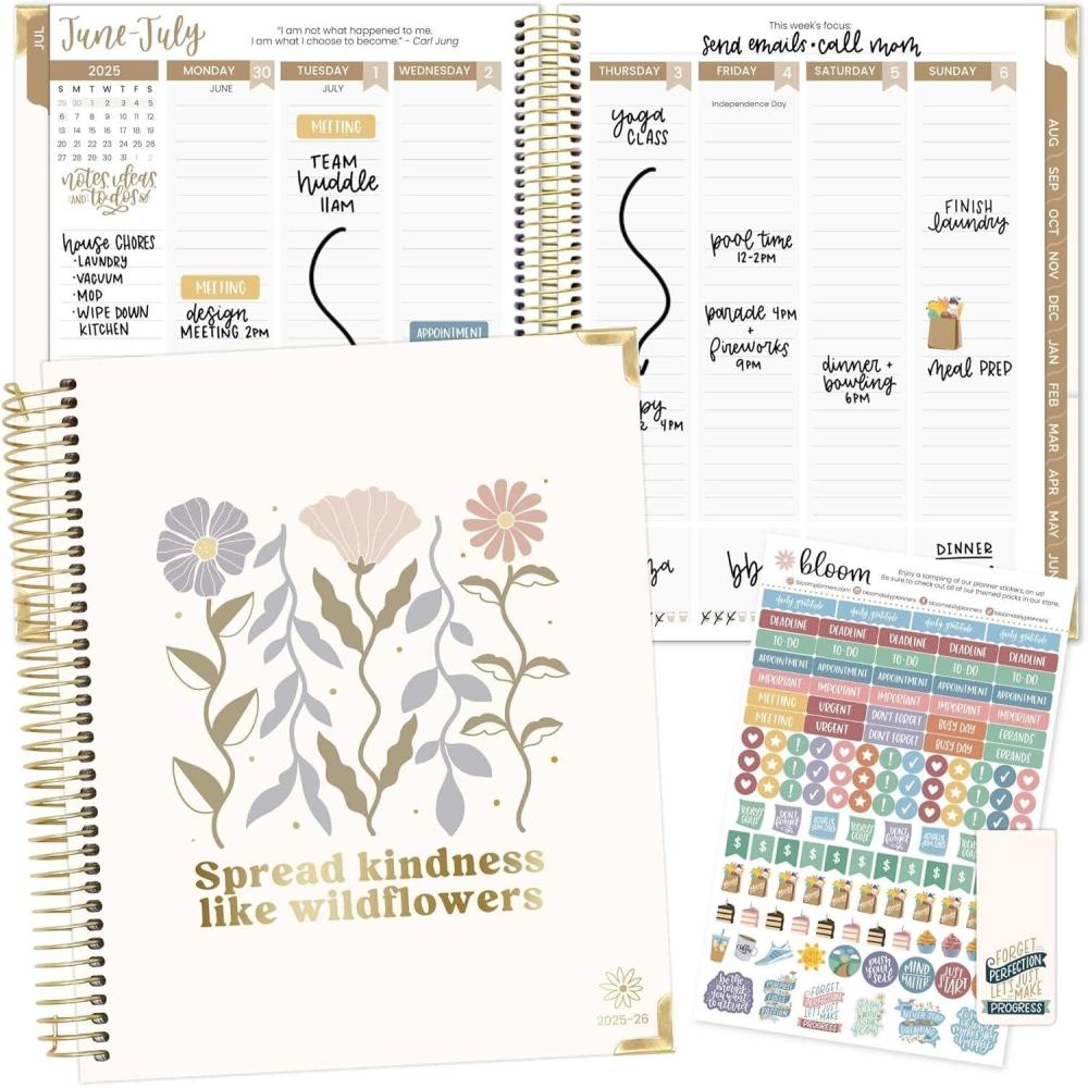 image:imagebloom daily planners 20262027 Hardcover Academic Year Goal amp Vision Planner July 2026 July 2027 13 Months Agenda Monthly amp Weekly Calendar Organizer 75 x 9 Garden Party BeigeSpread Kindness