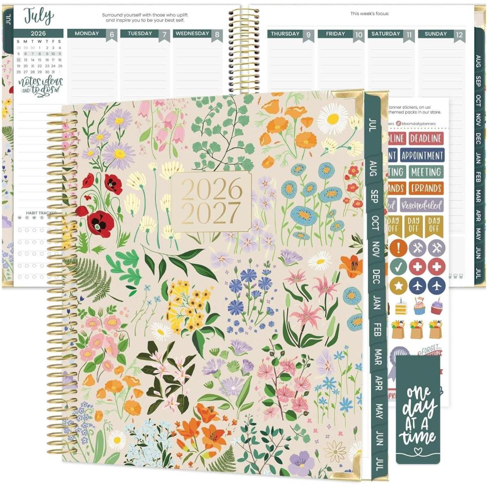 image:imagebloom daily planners 20262027 Hardcover Academic Year Goal amp Vision Planner July 2026 July 2027 13 Months Agenda Monthly amp Weekly Calendar Organizer 75 x 9 Garden Party BeigeGarden Party