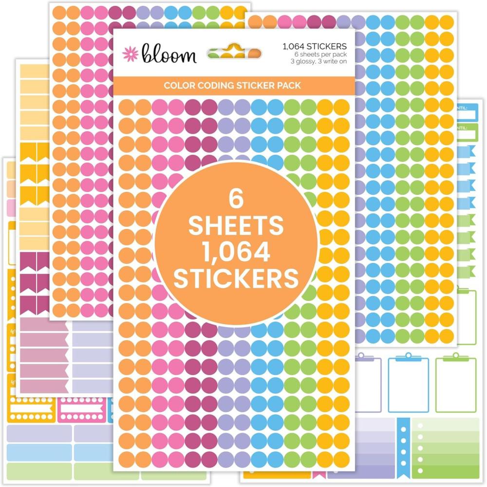 image:imagebloom daily planners Color Coding Planner Stickers Muted Neutrals 14 Minimalist Dot Labels Six Sheets 1000 Stickers Per Pack Sweater WeatherBright