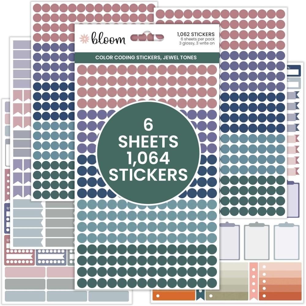 image:imagebloom daily planners Color Coding Planner Stickers Muted Neutrals 14 Minimalist Dot Labels Six Sheets 1000 Stickers Per Pack Sweater WeatherJewel Tones