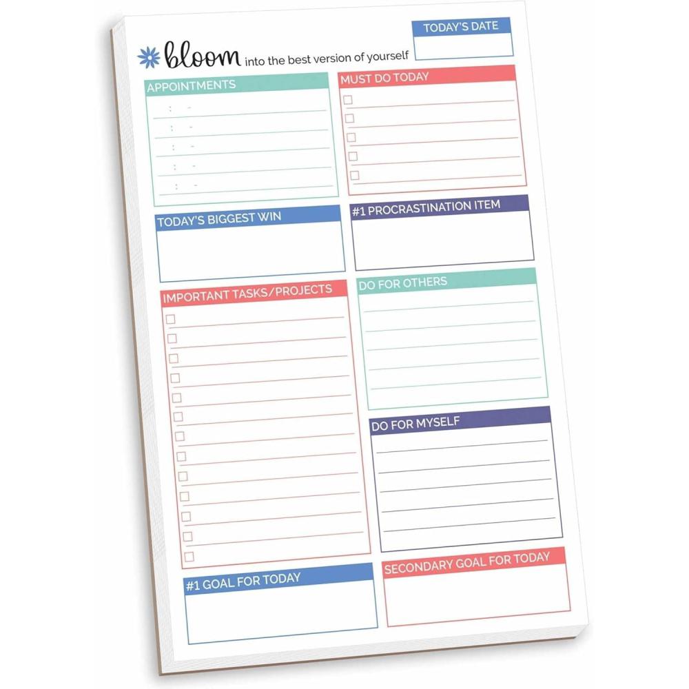 image:imagebloom daily planners Double Sided Daily To Do List Planning Pad 80 Tear Off Sheets for Work Home or Office Organization Teal 6 x 9