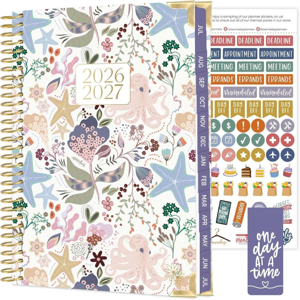 image:imagebloom daily planners HARDCOVER Planner 20262027 85 x 11 Academic Year July 2026 July 2027 13 Months Task Goal Planner for Women Monthly amp Weekly Agenda Book Seaside WhimsySeaside Whimsy