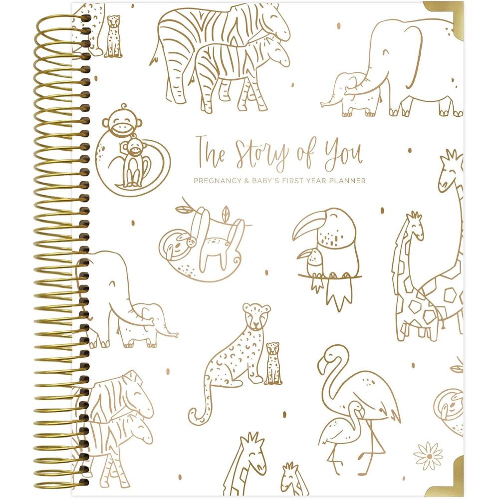 image:imagebloom daily planners New Pregnancy and Babys First Year Calendar Planner amp Keepsake Journal with Stickers Hardcover Scrapbook Memory Book Organizer Undated 8 x 10 Green amp PinkAnimals
