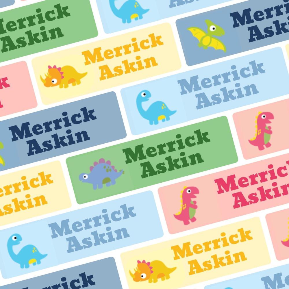 image:imagebloom daily planners Personalized Name Labels for Daycare and School 1 Sheet 30 Stickers Custom Name Stickers for Clothing Tags Water Bottles amp School Supplies Matte Finish BohoDinosaurs