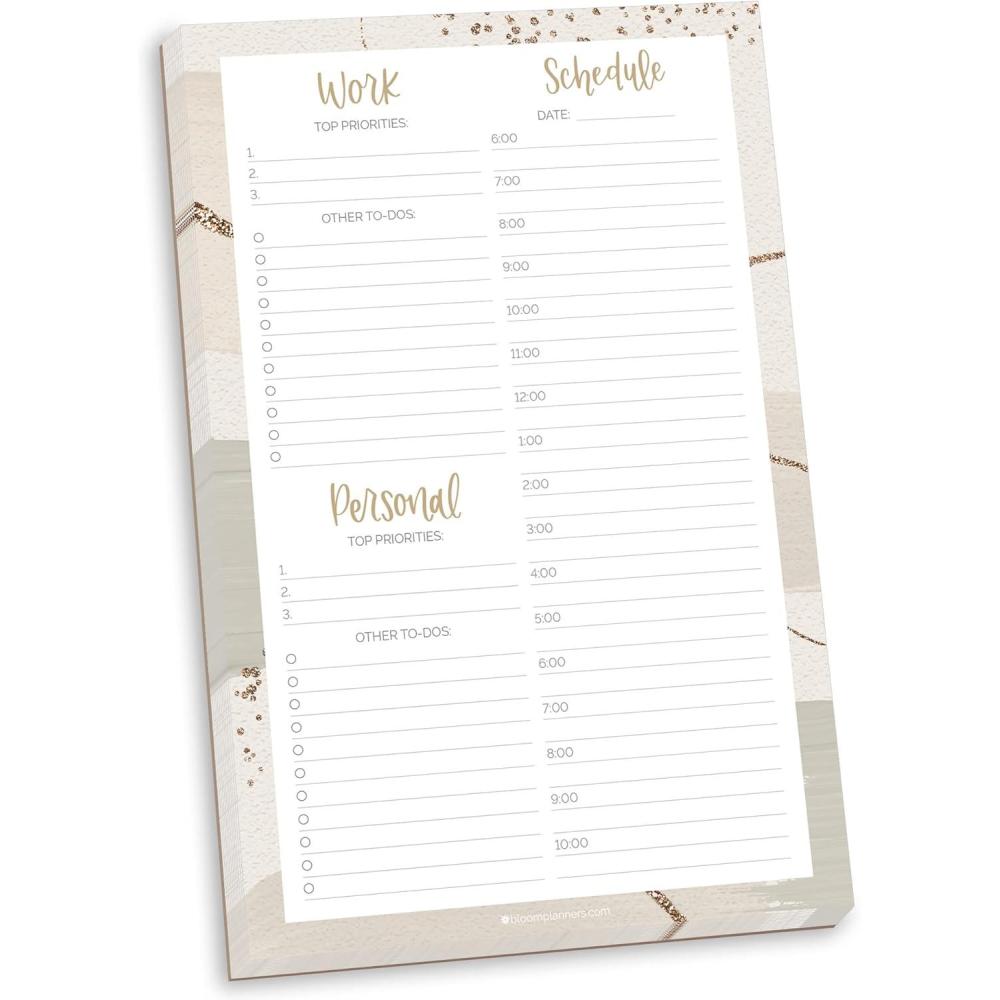 image:imagebloom daily planners Timed Work amp Personal To Do List Planning Pad Undated TearOff Hourly Checklist Notepad Appointment Organizer 6 x 9 Brushed Beige