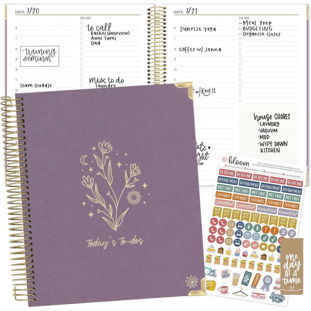 image:imagebloom daily planners Undated ToDo List Planner with Hourly Timed Schedule for Appointments 185 Daily Pages Half Year Hard Cover Page A Day Agenda 7 x 9 Purple Linen