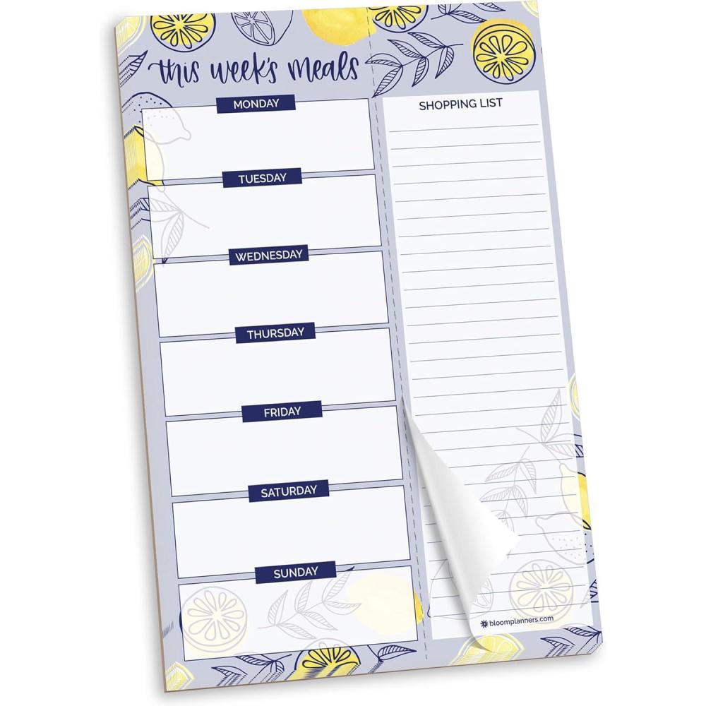 image:imagebloom daily planners Weekly Magnetic Meal Planning Pad for Fridge with TearOff Grocery Shopping List Hanging FoodMenu Organizer Notepad with Magnets 6 x 9 LemonsBlue Lemons