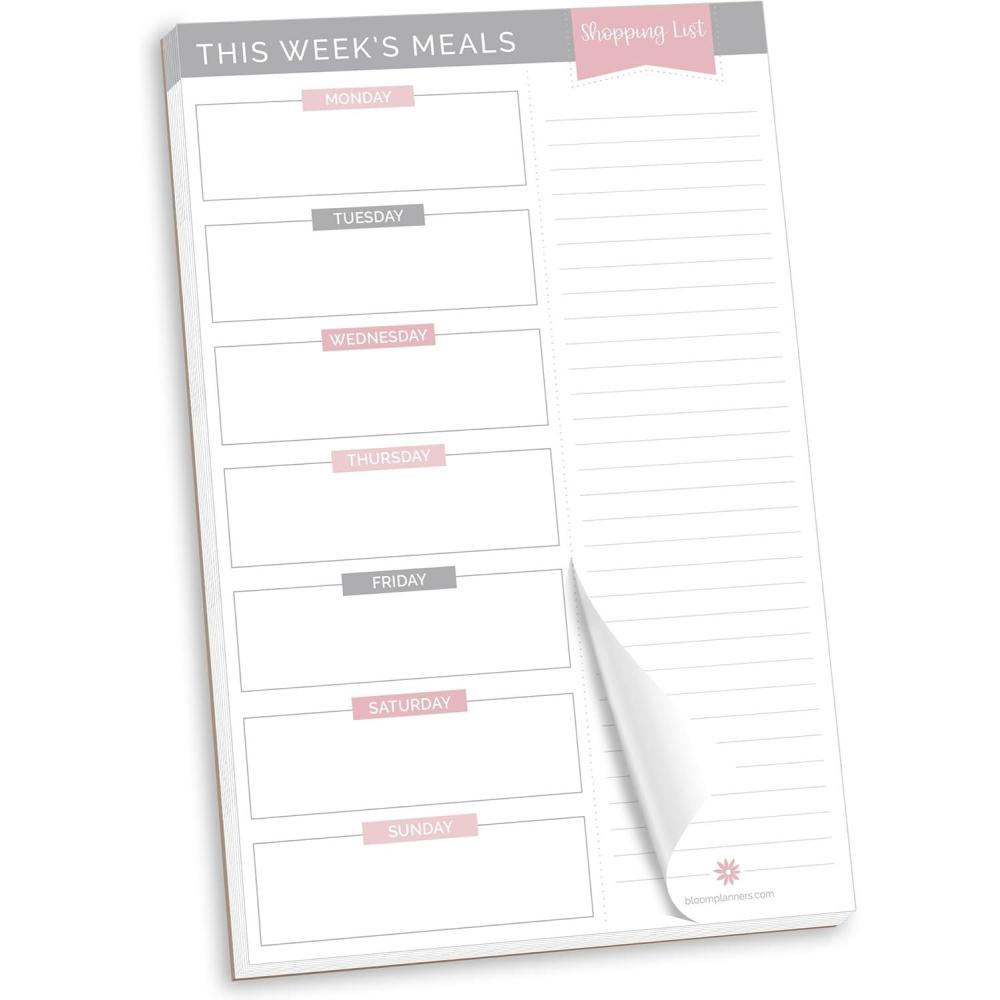 image:imagebloom daily planners Weekly Magnetic Meal Planning Pad for Fridge with TearOff Grocery Shopping List Hanging FoodMenu Organizer Notepad with Magnets 6 x 9 LemonsGrey Pink