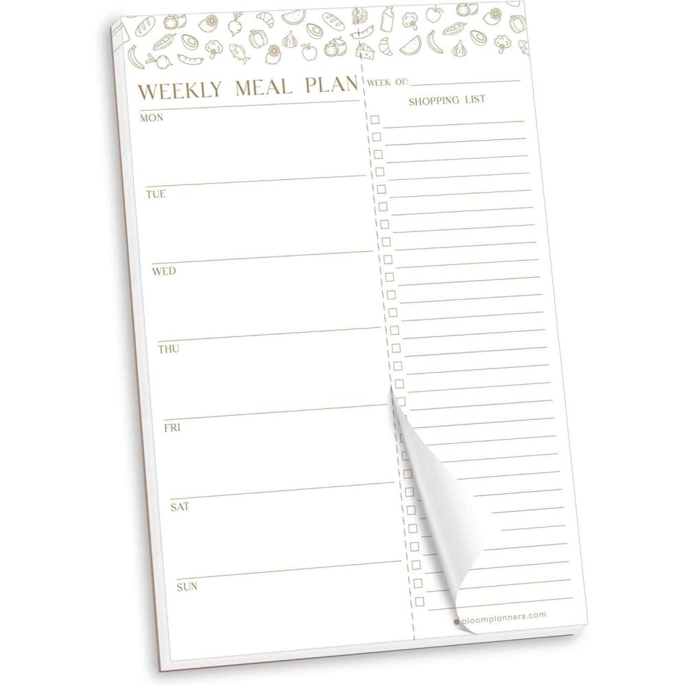image:imagebloom daily planners Weekly Magnetic Meal Planning Pad for Fridge with TearOff Grocery Shopping List Hanging FoodMenu Organizer Notepad with Magnets 6 x 9 LemonsModern Gold