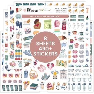 image:imageBloom Daily Planners Rest is SelfCare Planner Sticker Pack  8 Sheets  490 Stickers  Relaxation Themed Illustrations for Mental Health amp Wellness  Journaling Scrapbooking Planning