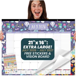 image:imagebloom daily planners Desk Calendar 20262027  Academic Year Large Wall Calendar July 2026  July 2027  21 x 16 Desktop amp Hanging Monthly Planner with Stickers for Home or Office  SeasonalHoliday Icons